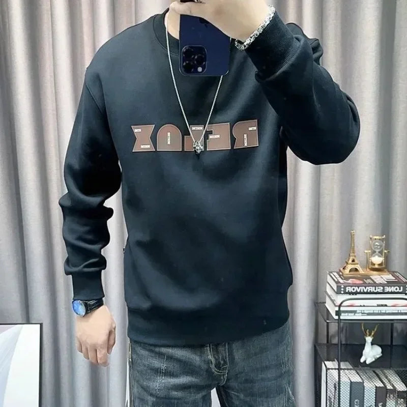 Korean Style Male Sweatshirt Printing High Quality Men's Pullover Y2k Vintage Tops One Piece Pastel Color Cotton Loose Luxury