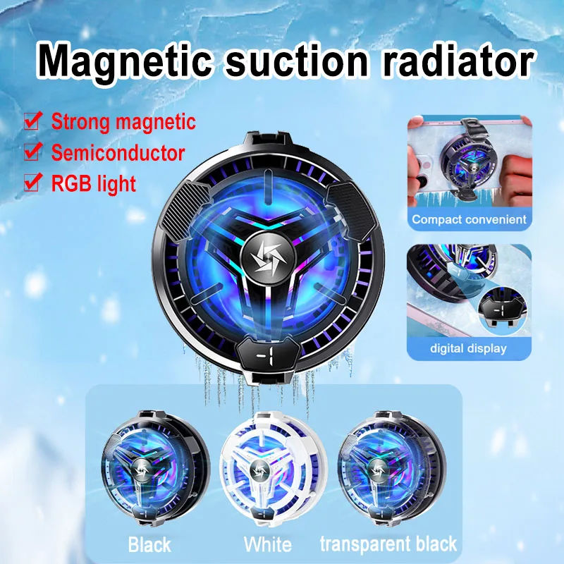 Magnetic Cooling Fan Phone Heat Sink RGB light Semiconductor Cooler Radiator Digital Display for Apple/Android/universal tablet