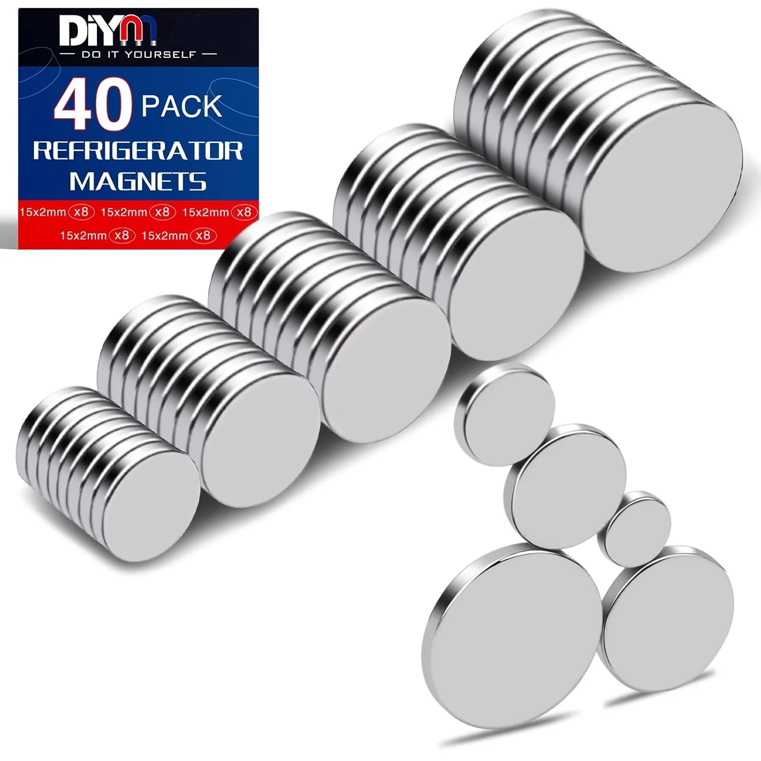 DIY Small Magnets,40Pcs, 5 Sizes - Round Super Strong Magnets for Refrigerator, DIY, 3D printing，Fridge,Crafts, Kitchen & Office