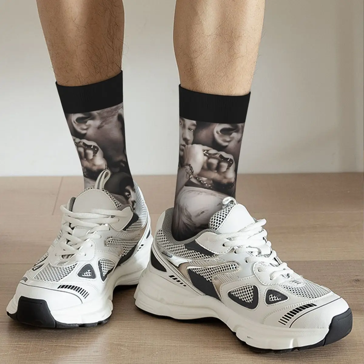 Men's Vintage The World of Rappers Meias de compressão, Unisex, Eminem Street Style, Seamless Impresso, Novidade Crew Sock