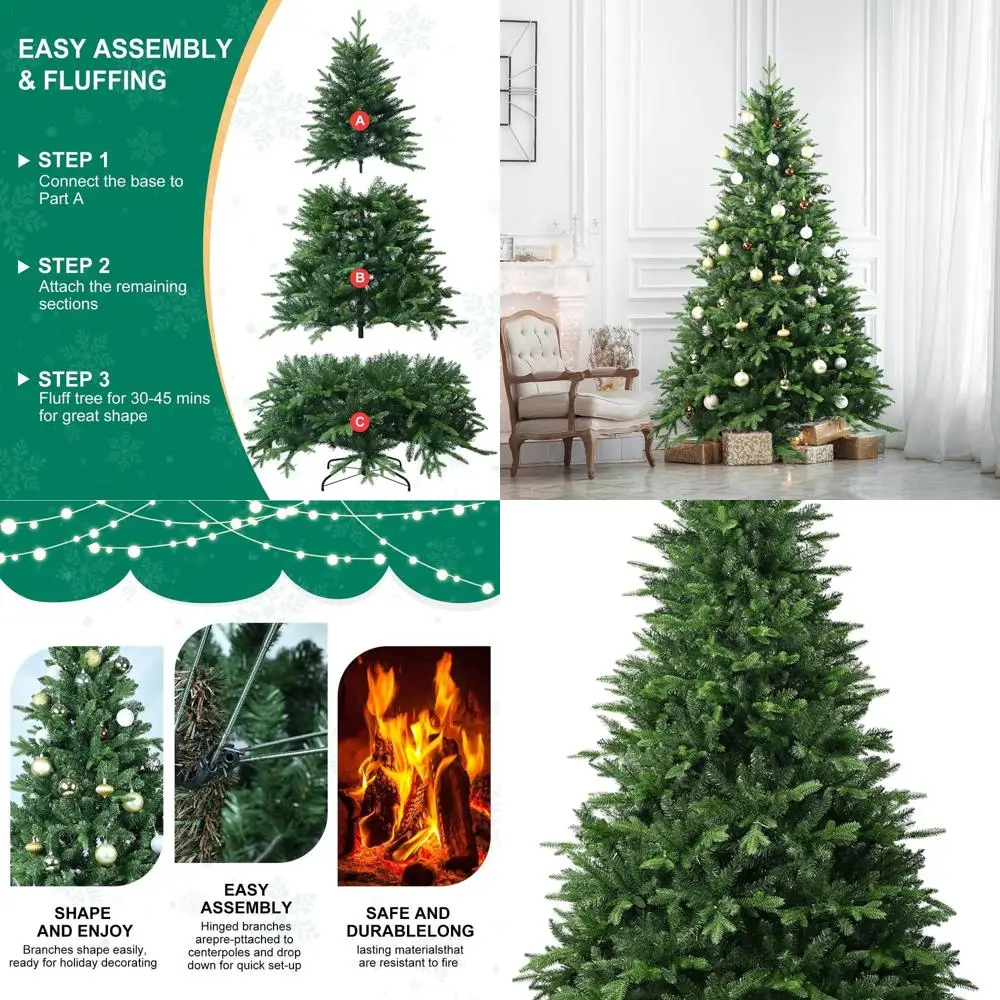 

Искусственная рождественская елка на 6 футов с 1413 смешанными полиэтиленовыми и наконечниками из ПВХ, неосвещенная ель премиум-класса, зеленая, складная основа, идеально подходит для F