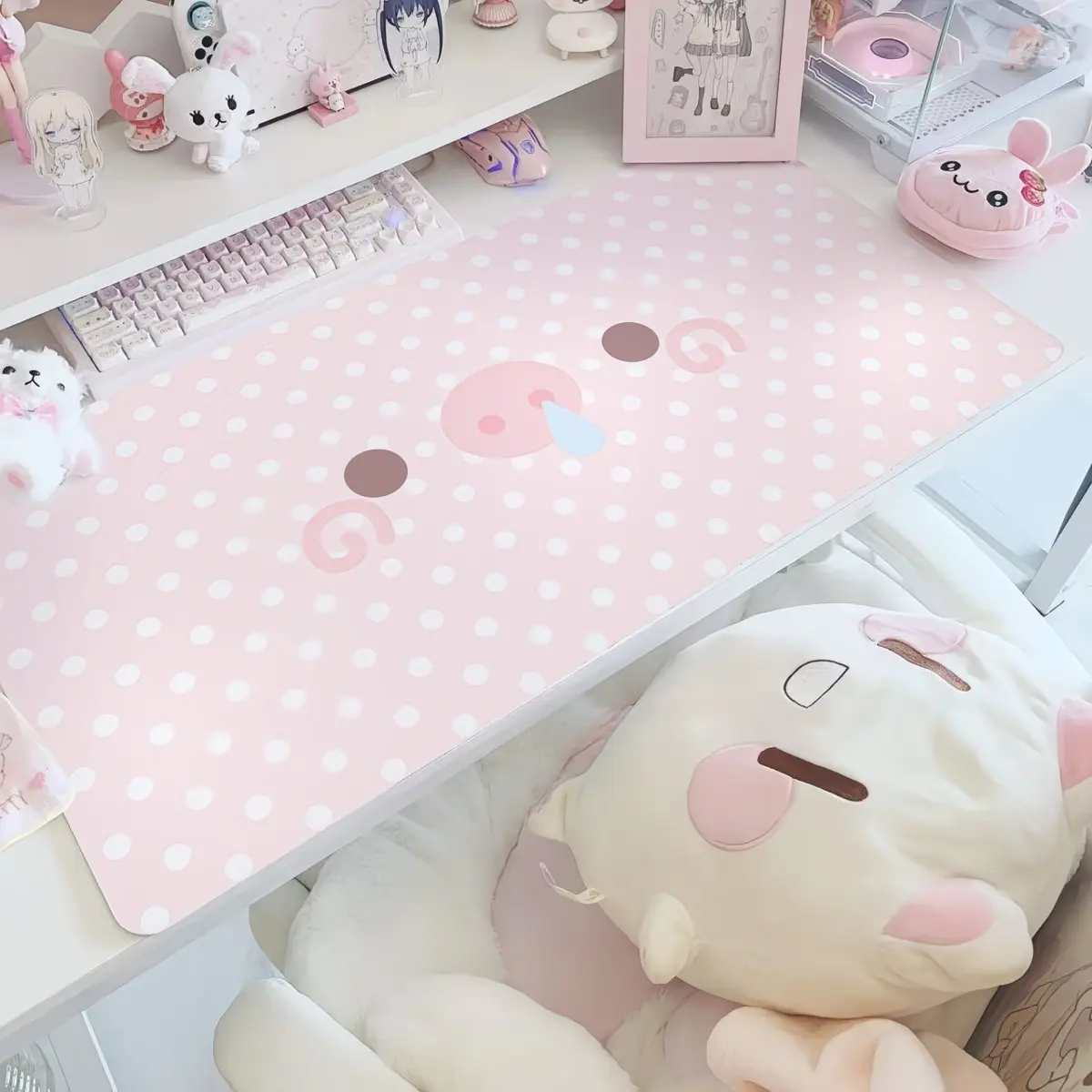 Pink Cartoon Polka Dot Piglet PU Leather Mousepad Office Desk Mat Computer Speed Type Carpet Mat Player Laptop Keyboard Cartoon
