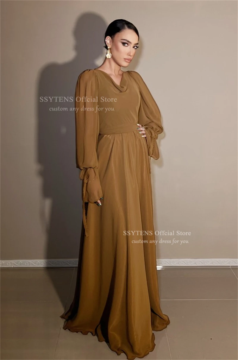 SSYTENS Robes De Soirée en mousseline De soie Occasions formelles Robes femme plage robe d'invité De mariage manches longues Robes De Soirée personnalisées