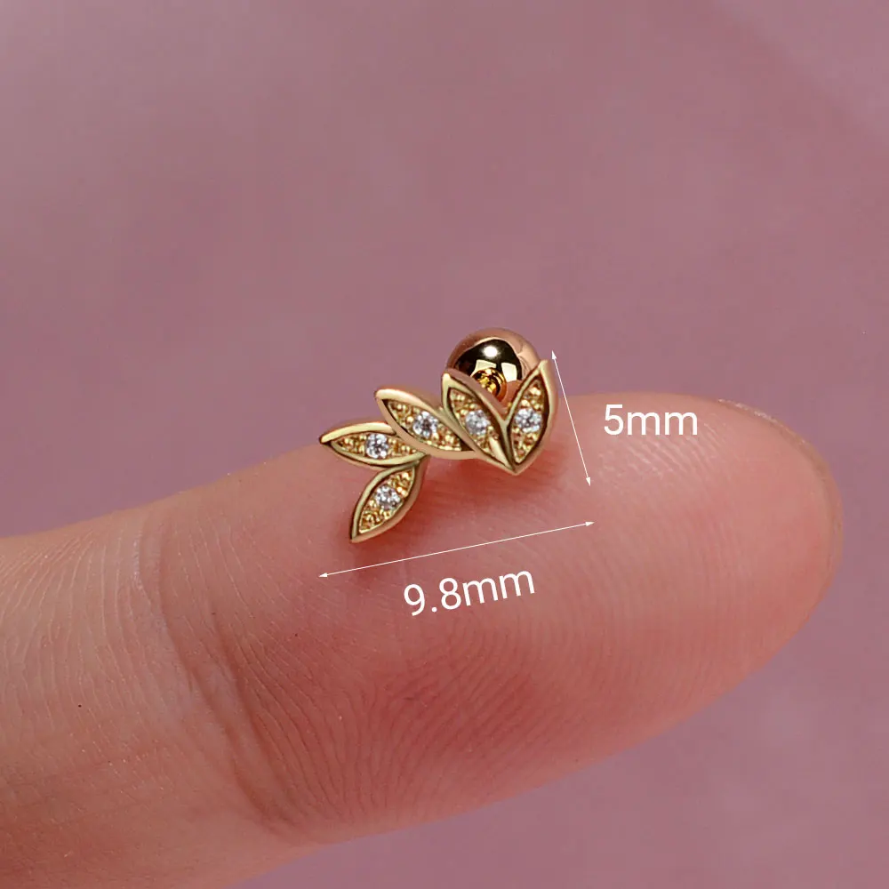 1Pc 20G Stainless Steel Star leaf Stud Earrings for Women Zircon Helix Cartilage Tragus Lobe Ear Piercing