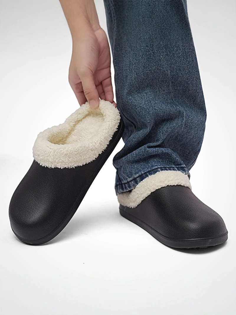 

Men's Cotton Slippers Winter Thickened Fleece Lined Slip-On Indoor Outdoor Warm Headed Slippers Waterproof Non-Slip Home Shoes