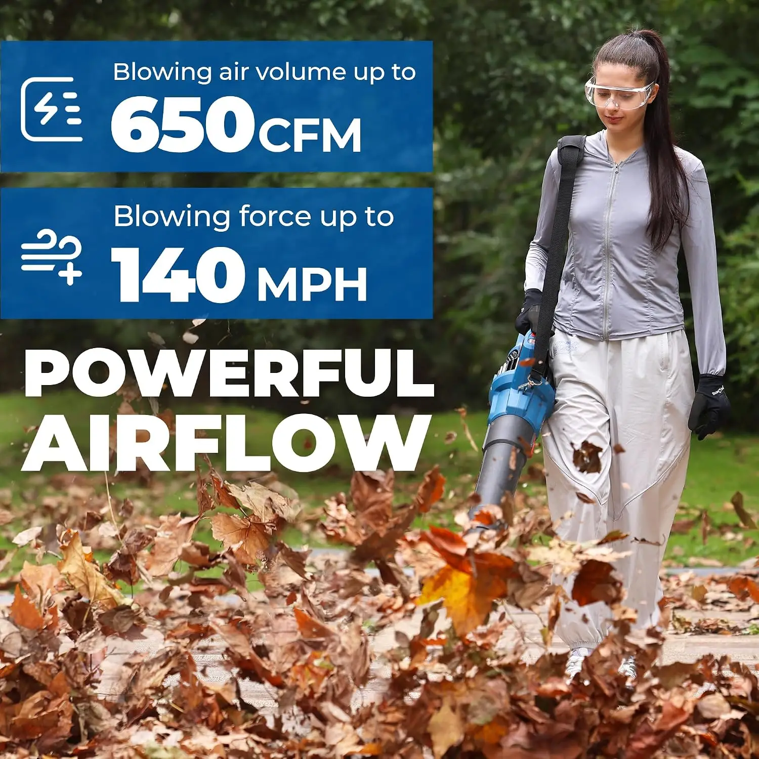 40V Brushless Cordless Leaf Blower, 650 CFM 140 MPH High-Power Air Blower with Two 4.0Ah Batteries