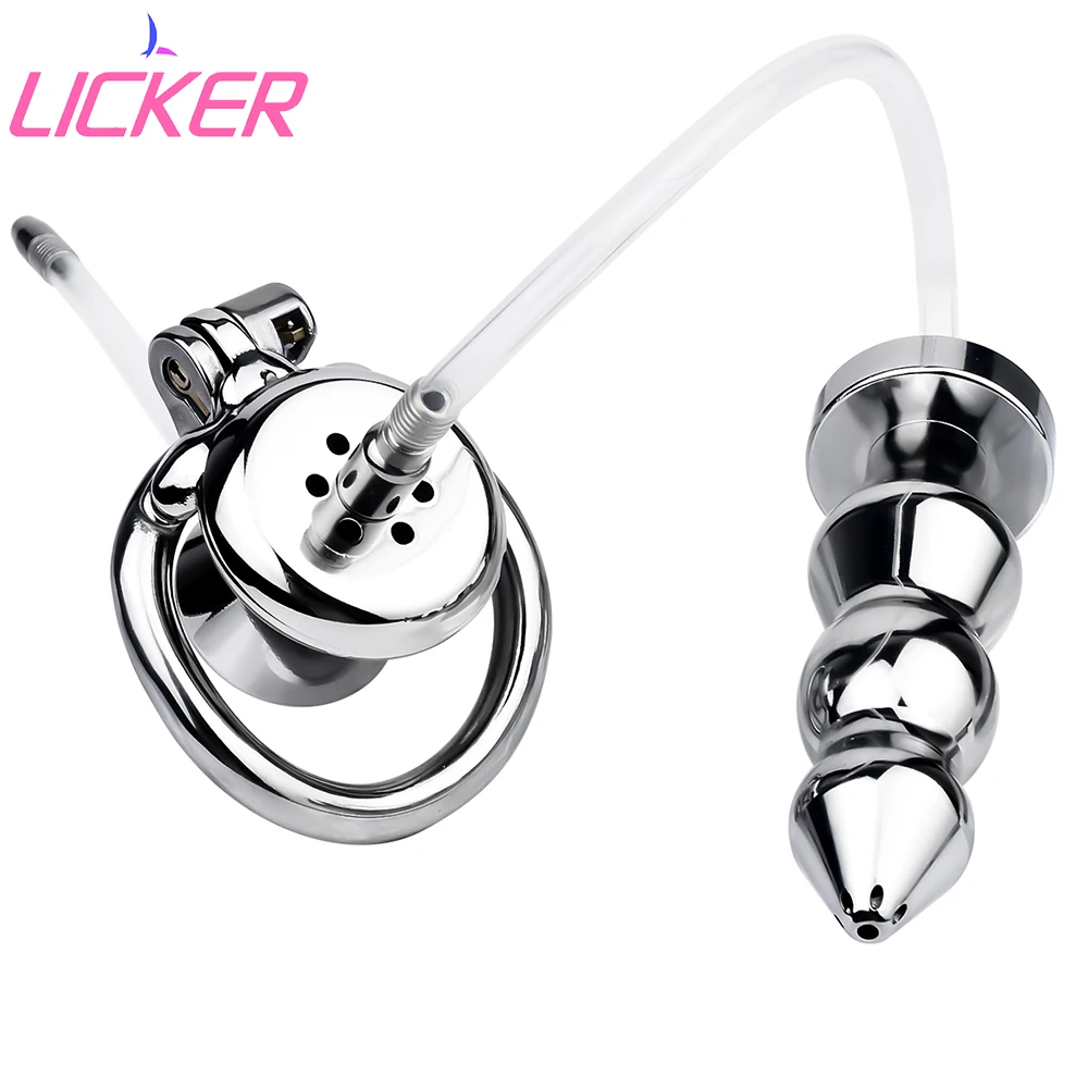 LICKER Male Negative Urethral Cock Cage With Beaded Butt Plug New Chastity Combination Device Dick Lock BDSM Sex Toys For Men