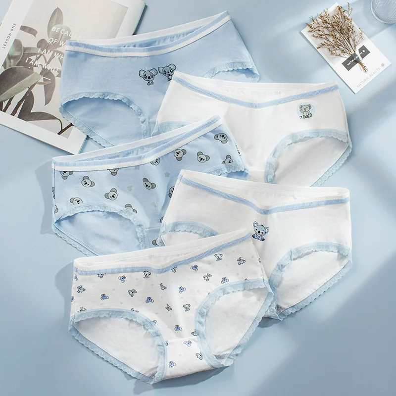 5-Piece Set Of Cute Cartoon Printed Cotton Triangle Pants For Women, Daily Casual And Comfortable Underwear, Women's Underwear
