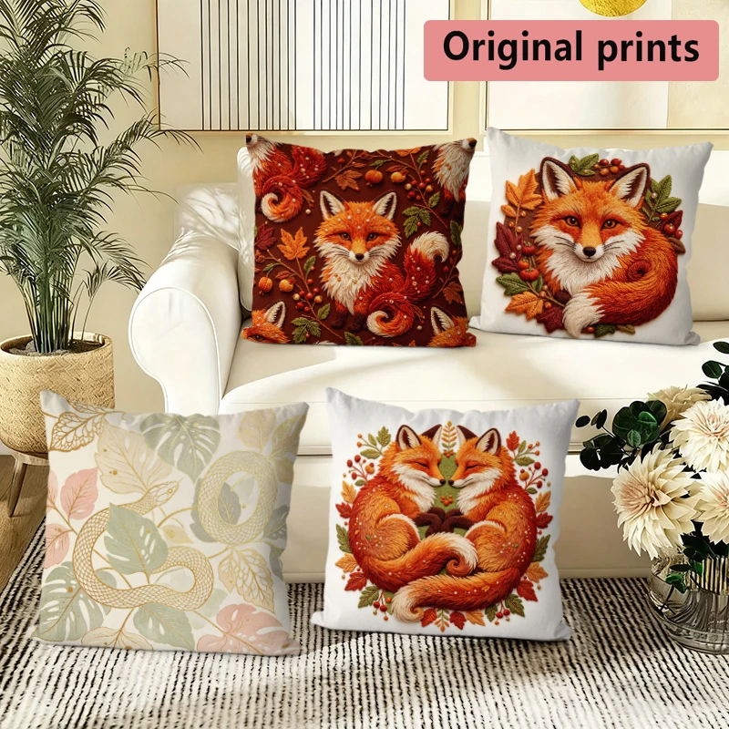 Fox Autumn Throw Pattern Cushion Cover Suitable for Sofa Bedroom Car Pillow Cover