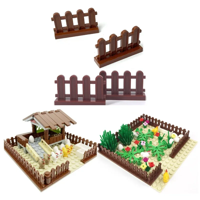 Modelo de Montagem MOC: Galinheiro, Cerca de Jardim e Muro para Cenários Urbanos e Acessório para Cercas - Blocos de Construção Número 33303
