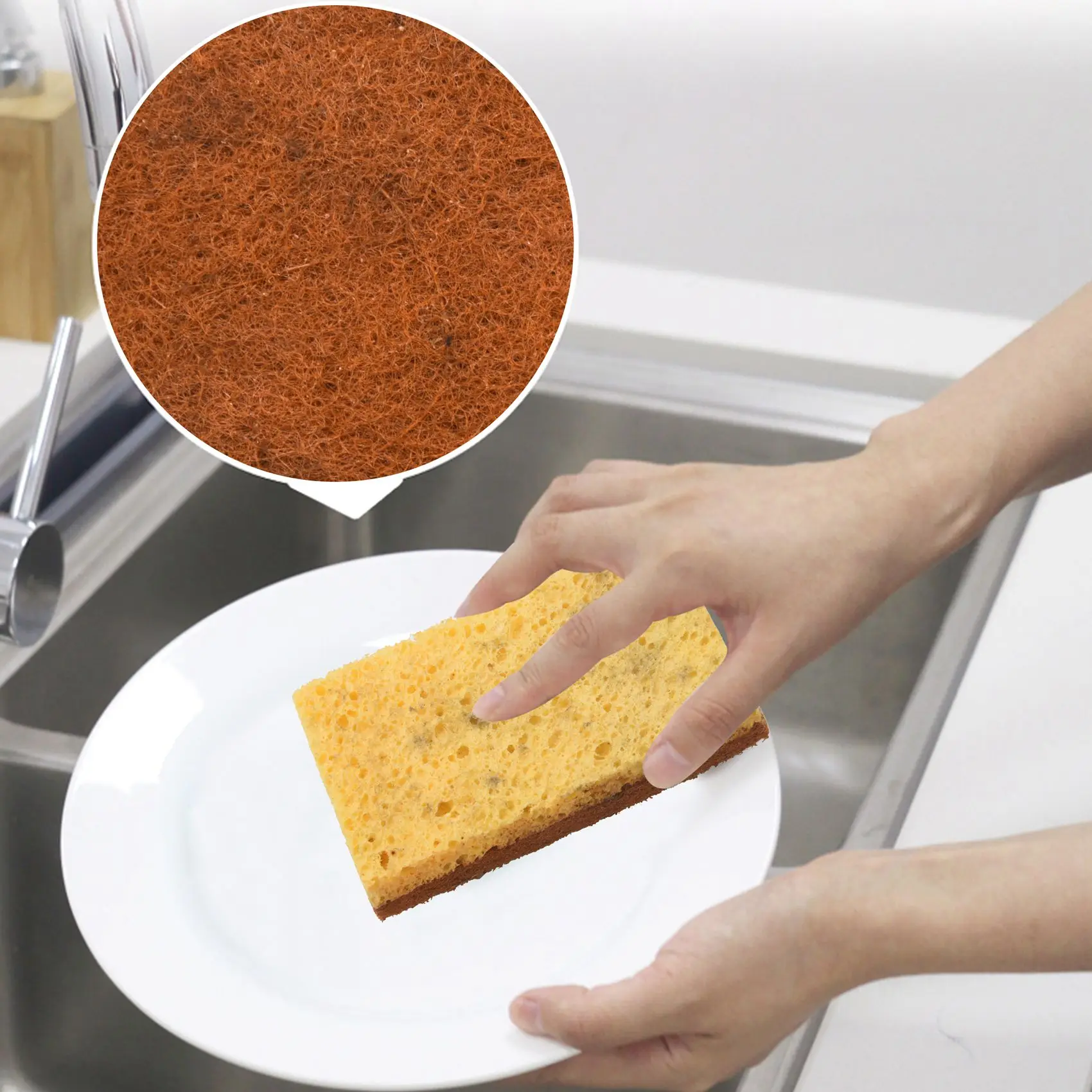 A53Q-16 Pack,Biodegradable And Compostable Sponges Scouring Pad,Palm Fiber Eco-Friendly Sponge For Kitchen Dishes Cleaning