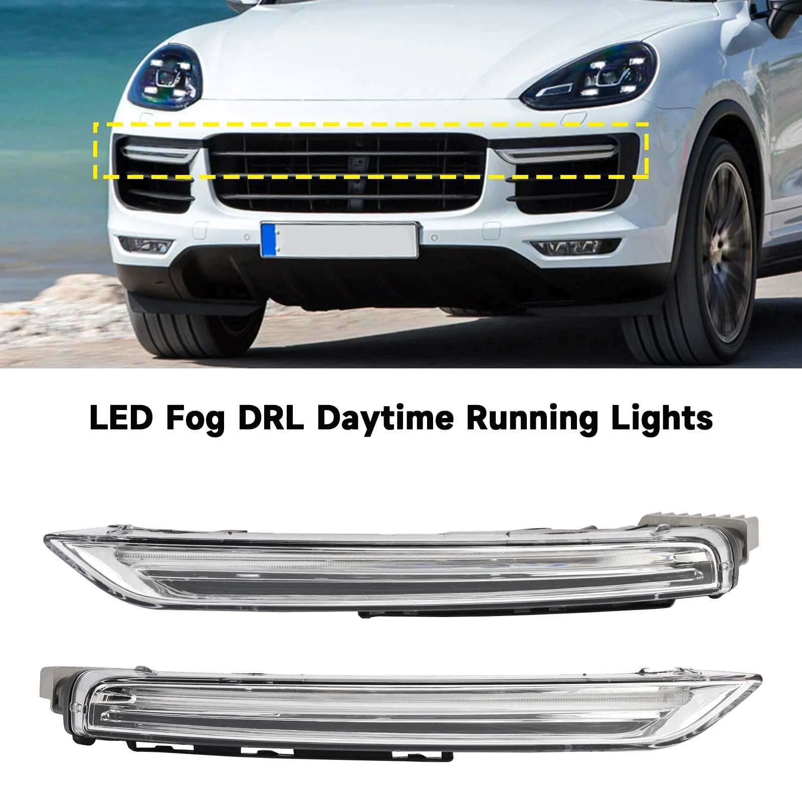 

Car DRL LED Daytime Running Lights Fog Light Lamp For Porsche Cayenne 958 MK2 2015 2016 2017 95863118130 95863118230
