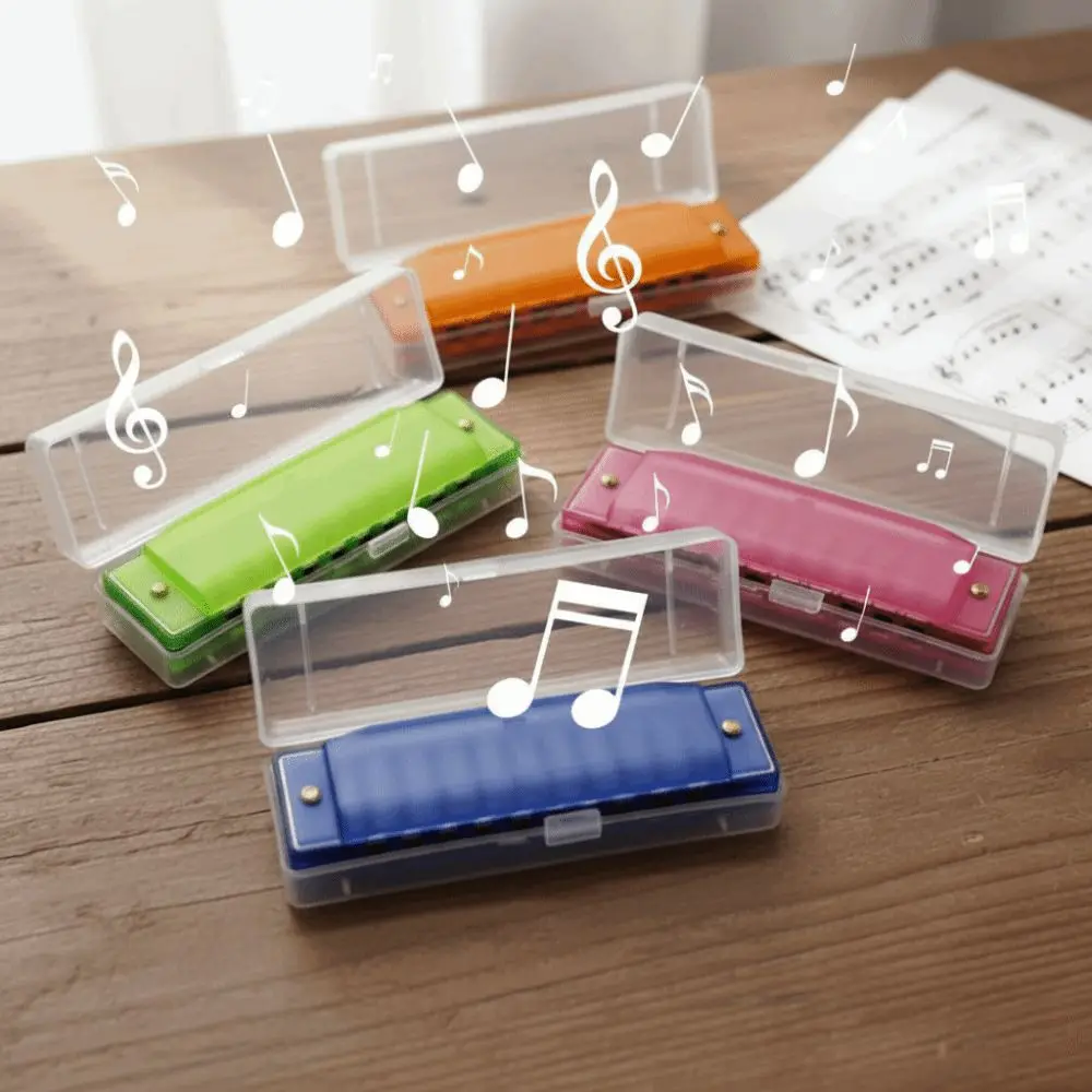 Clear Tuning 10 Hole Harmonica Bright Color Translucent Blues Harmonica Durable with Storage Case Mouth Organ Young Learners