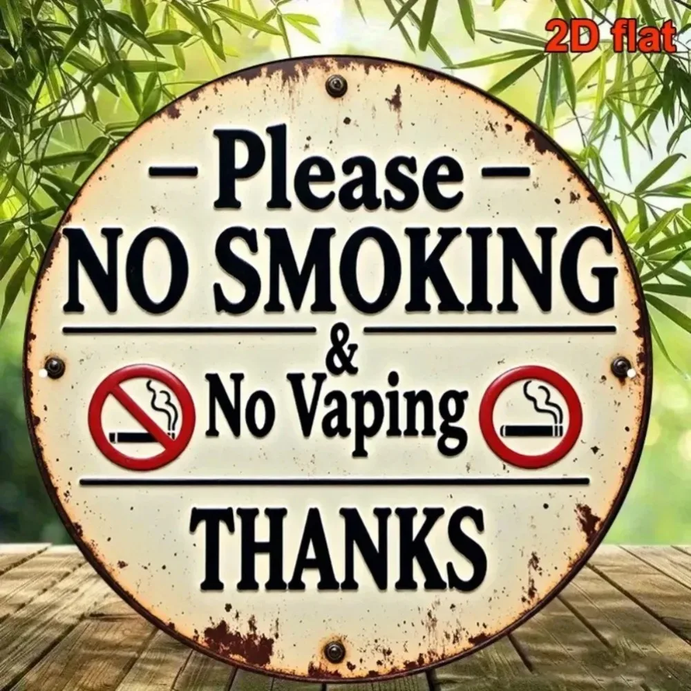 Vintage Retro Please No Smoking & No Vaping Thanks HD Print Metal Tin Sign – Featuring Classic Prohibition Sign Design with Bold
