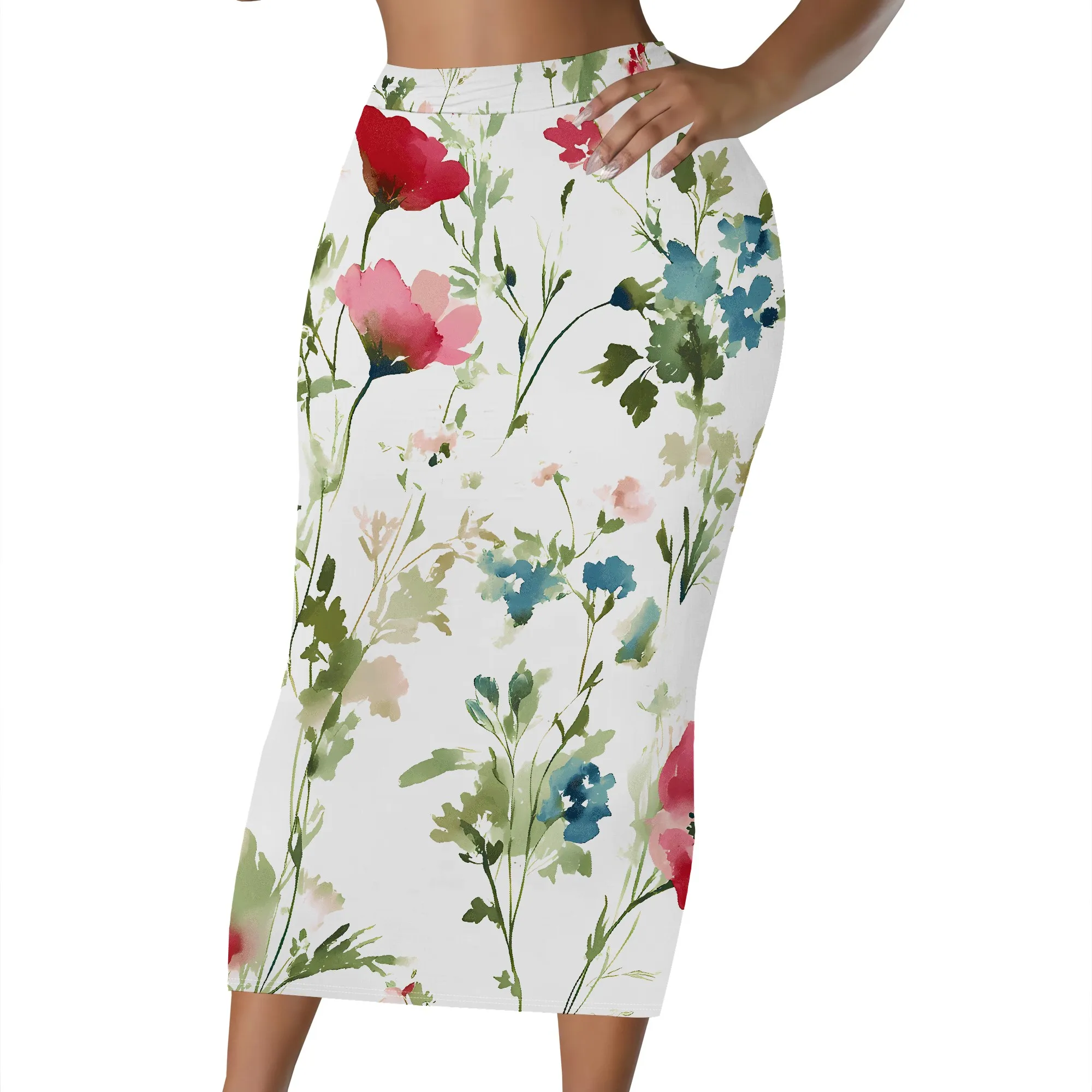 Blumenmuster-Rock, Bleistift-Midirock, Hochtaillierter Rock, Bodycon-Rock, Damen Büro- und Partykleidung, S-2XL – Detail 1