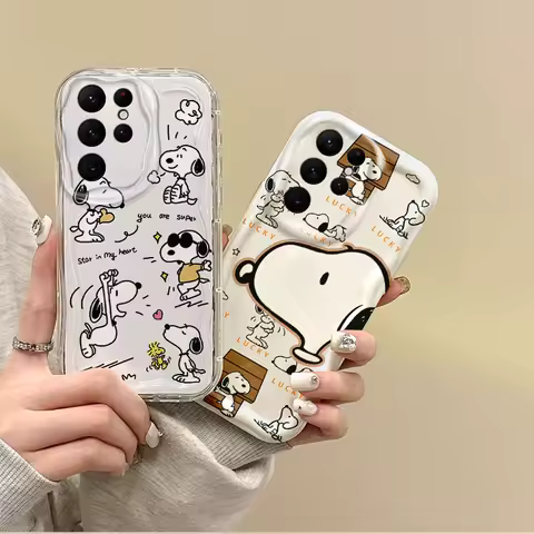 New Cute Cartoon Snoopy Phone Case For Samsung Galaxy S25 S24 S23 S22 Ultra Plus S24 FE A73 A72 A55 A54 Silicone Dustproof Cover
