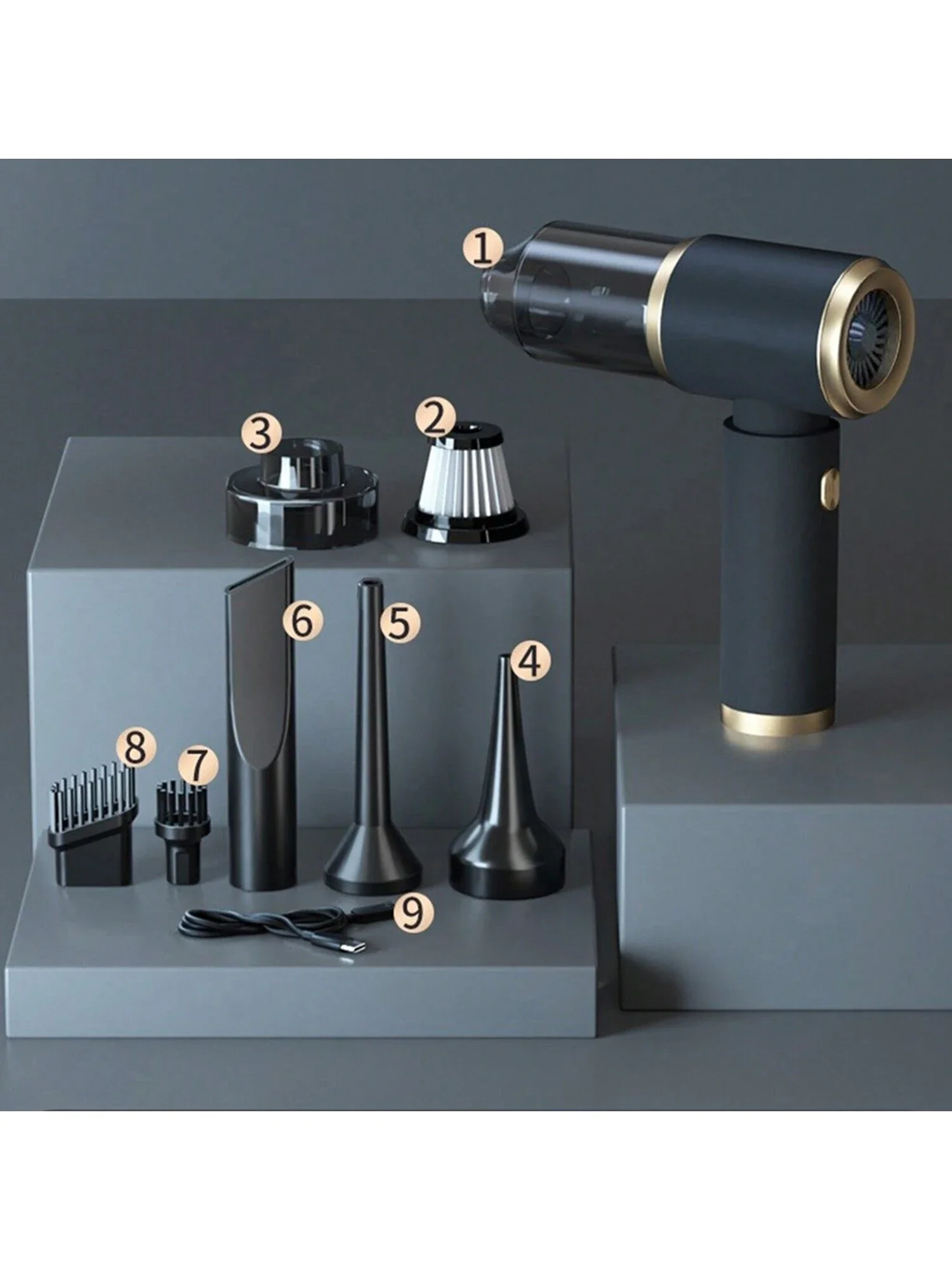 무선 차량용 진공 청소기 |   슈퍼 석션 4-in-1 브러시 헤드 |   가볍고 휴대 가능 |   세척 가능한 카트리지 진공 청소기