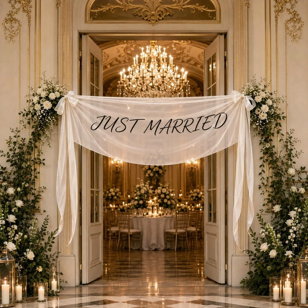 Customized Sheer Tulle Wedding Banner Personalized Text Arch Backdrop Sign for Wedding Ceremony Reception Decor