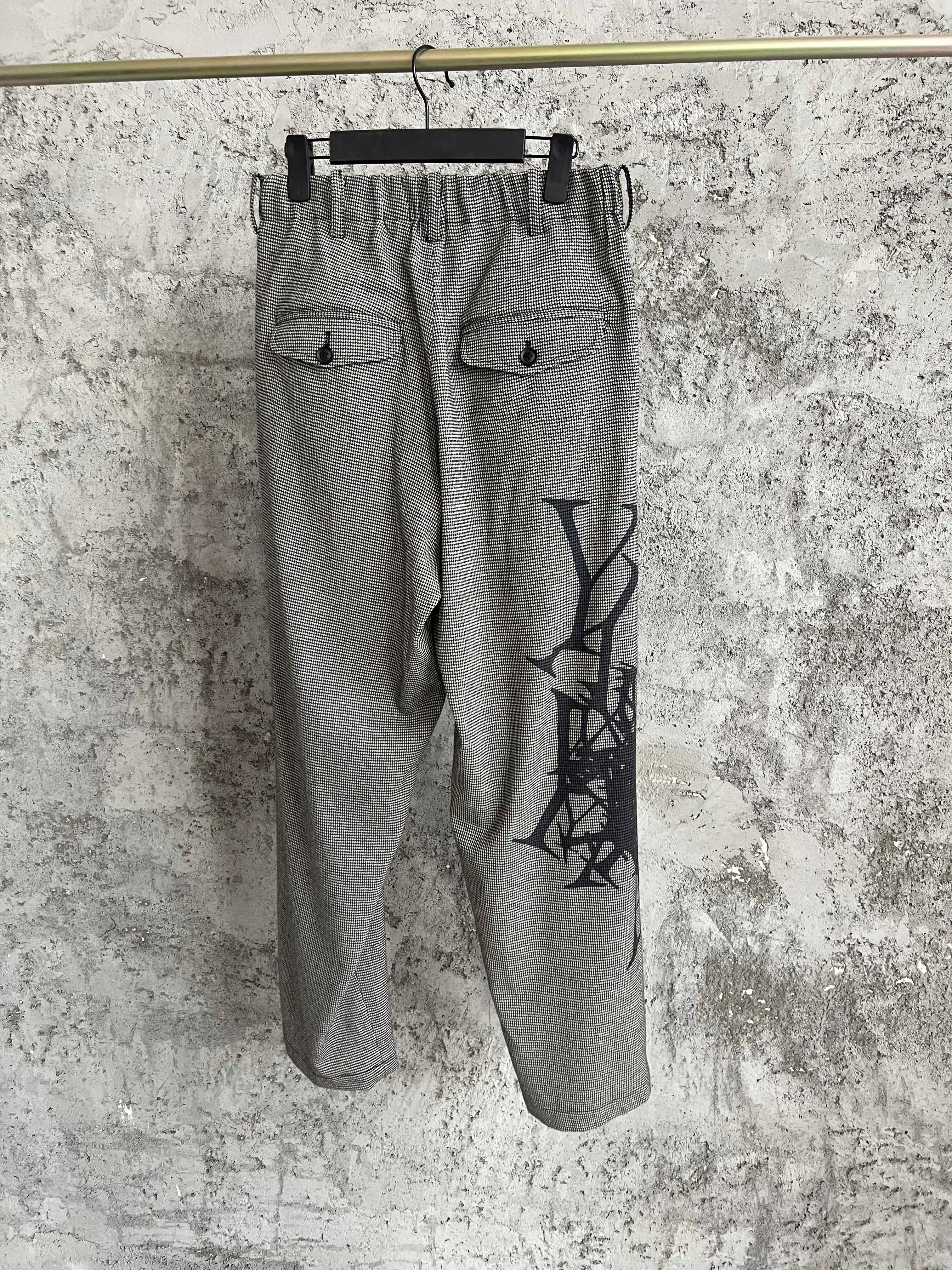 TOP-YAMOTO سراويل طويلة غير رسمية فضفاضة بنمط طباعة منقوشة أصلية من الكتان سراويل مستقيمة الساق عصرية #3