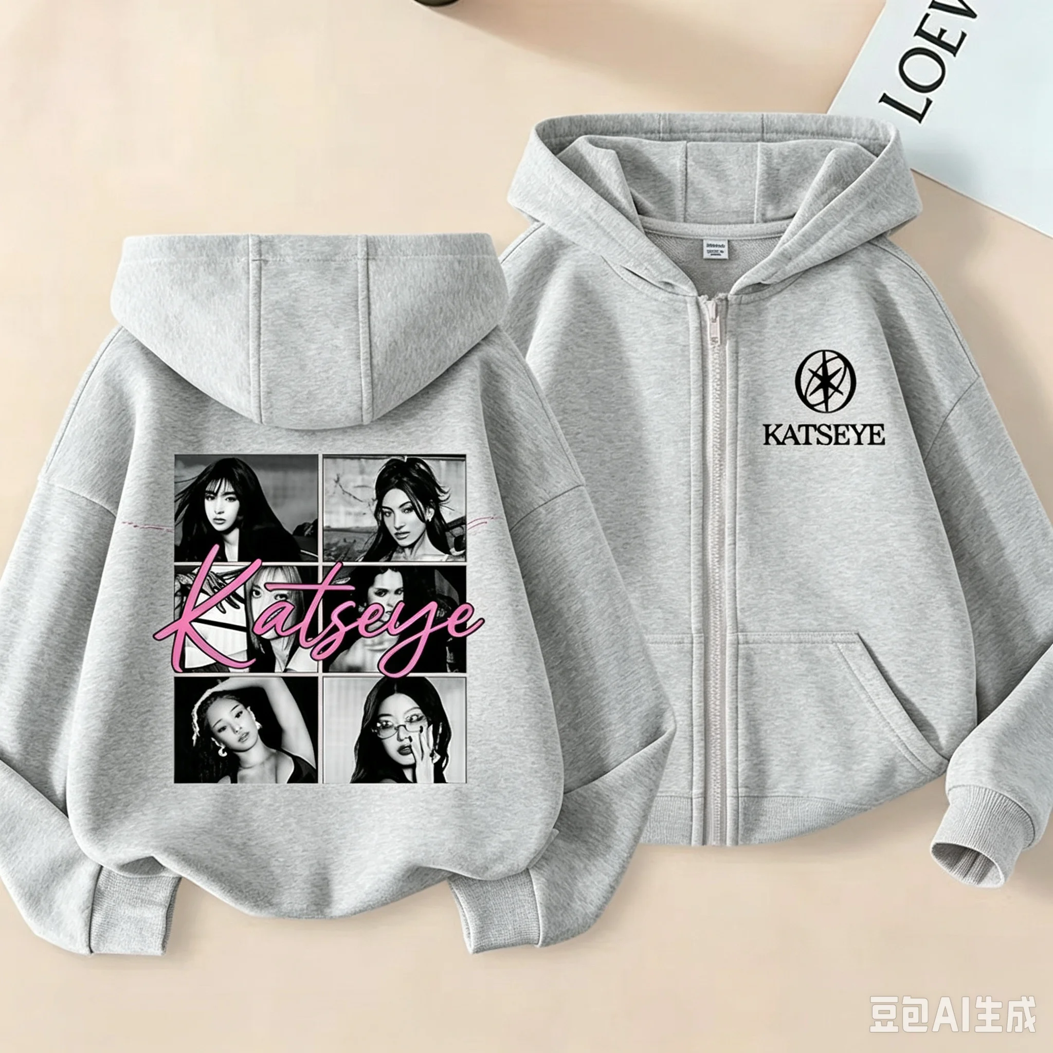 Modische Mädchenkleidung, Mädchen-Gruppe KATSEYE, Reißverschluss-Hoodie, modischer Kapuzenpullover für Jungen, 2026, neue Kinder-KATSEYE-Reißverschluss-Freizeit-Oberteile – Detail 3