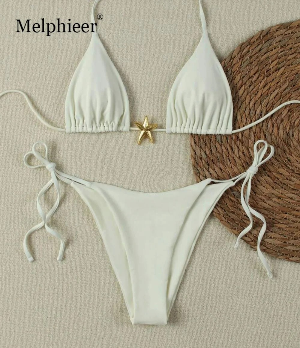 

Plain Two-pieces Swimsuit Set With Star Decoration Bikini Inspired Women's Swimwear Beachwear Bathing Suit Vacay Outfit Biquini