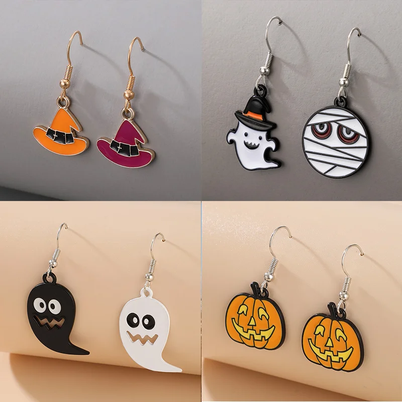 Tocona Gothic Halloween Alloy Pumpkin Devil Pendant Earrings for Women's Festivals Perfect Jewelry Accessories