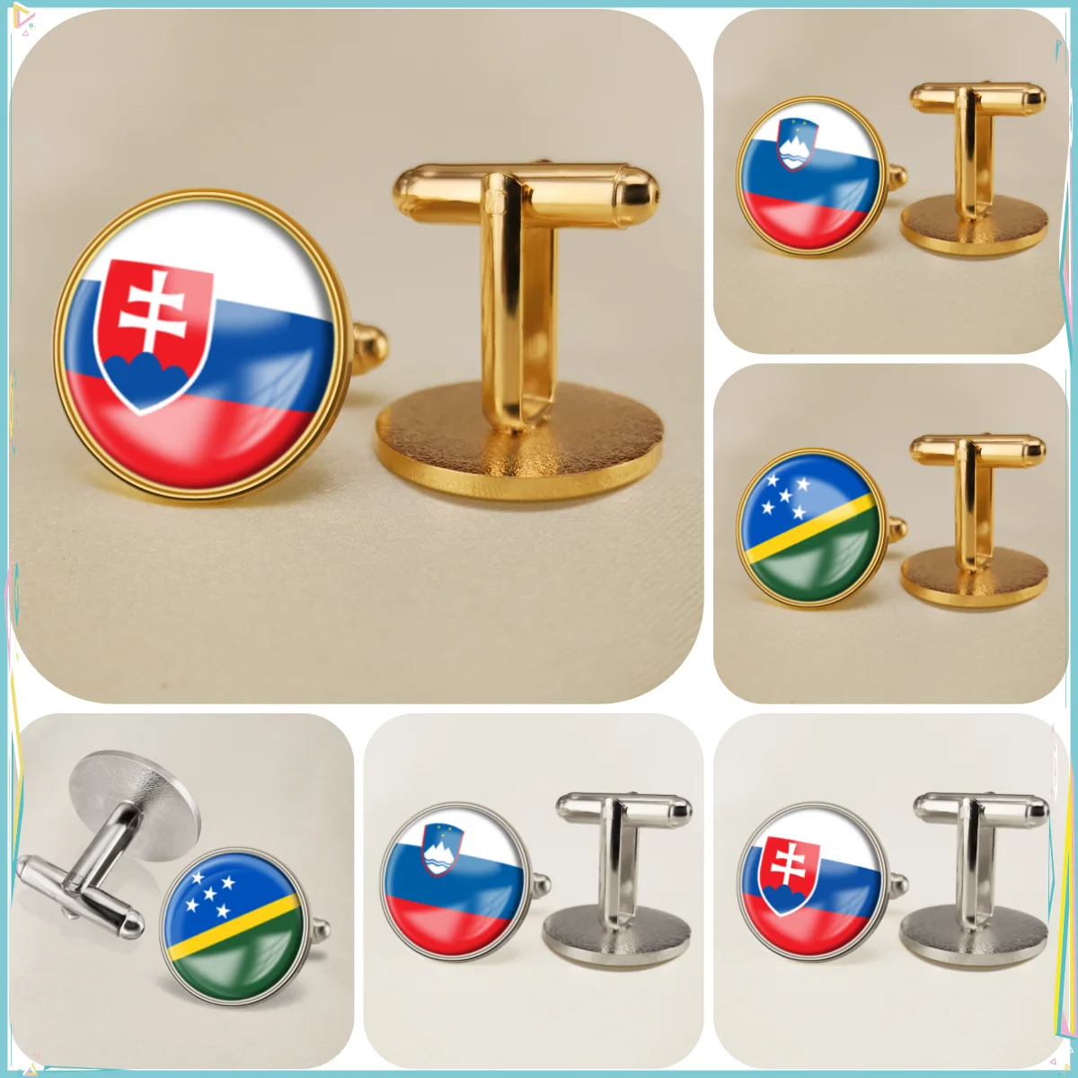 Slovakia Slovenia Solomon Islands National Emblem Flag Cufflinks