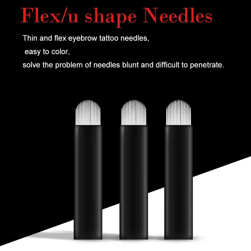 0.18mm Black Blades 50pcs Microblading Flex U Shape Tattoo Needles for Permanent Makeup Eyebrow Manual Pen