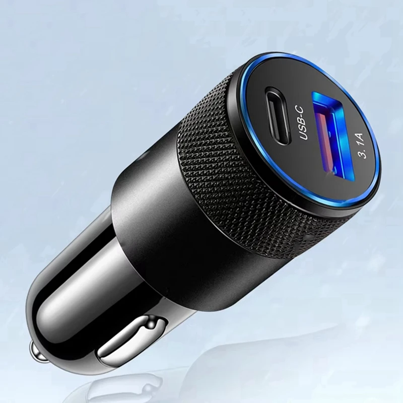 3.1A 15W USB + PD شاحن سيارة مدفع فولاذي صغير شاحن سيارة من سبيكة معدنية TYPE-C شاحن سيارة