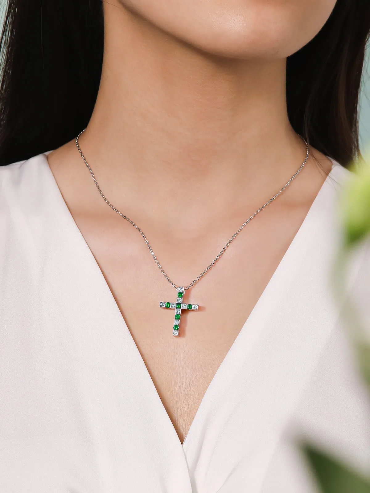 TYYL Moissanite Infinity Cross Necklace 925 Sterling Silver Created Sapphire Cross Pendant Birthstone Jewelry Gift for Women