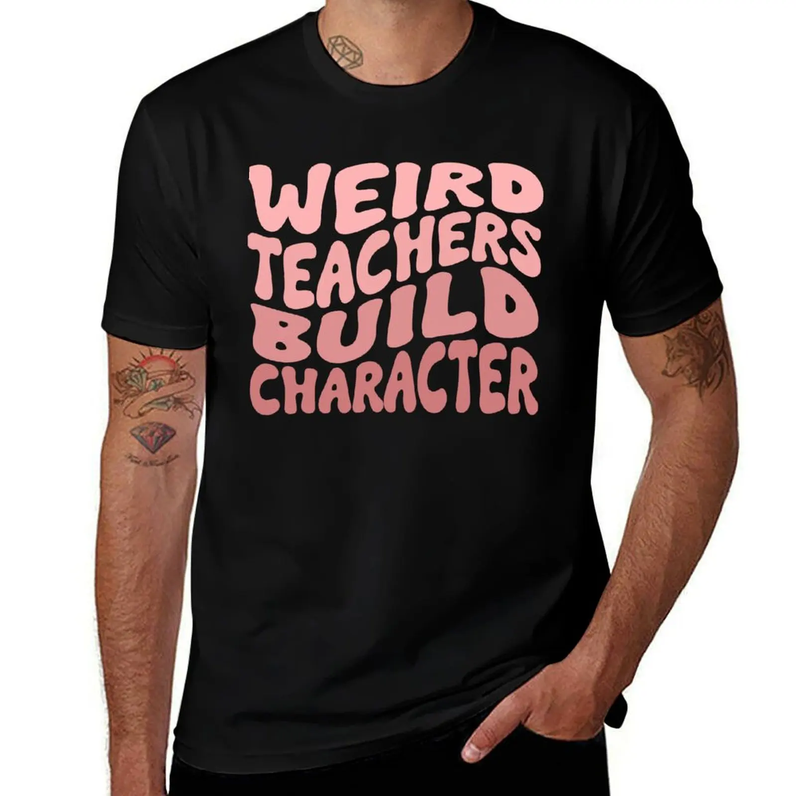 

funny Weird Teachers Build Character quote groovy style T-Shirt Big and Tall Loose Fit T-Shirt