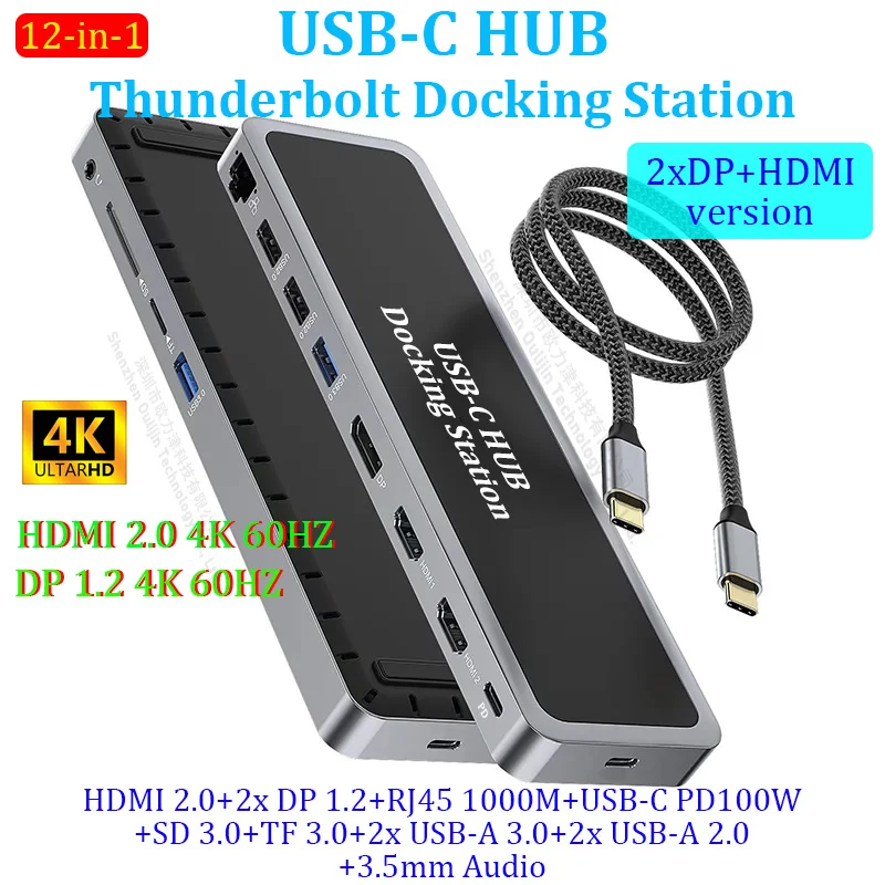Support MST mode dual HD DP 4K 60HZ thunderbolt dock hub usb c hdmi docking stations for laptops macbook Pro Air mac accessories