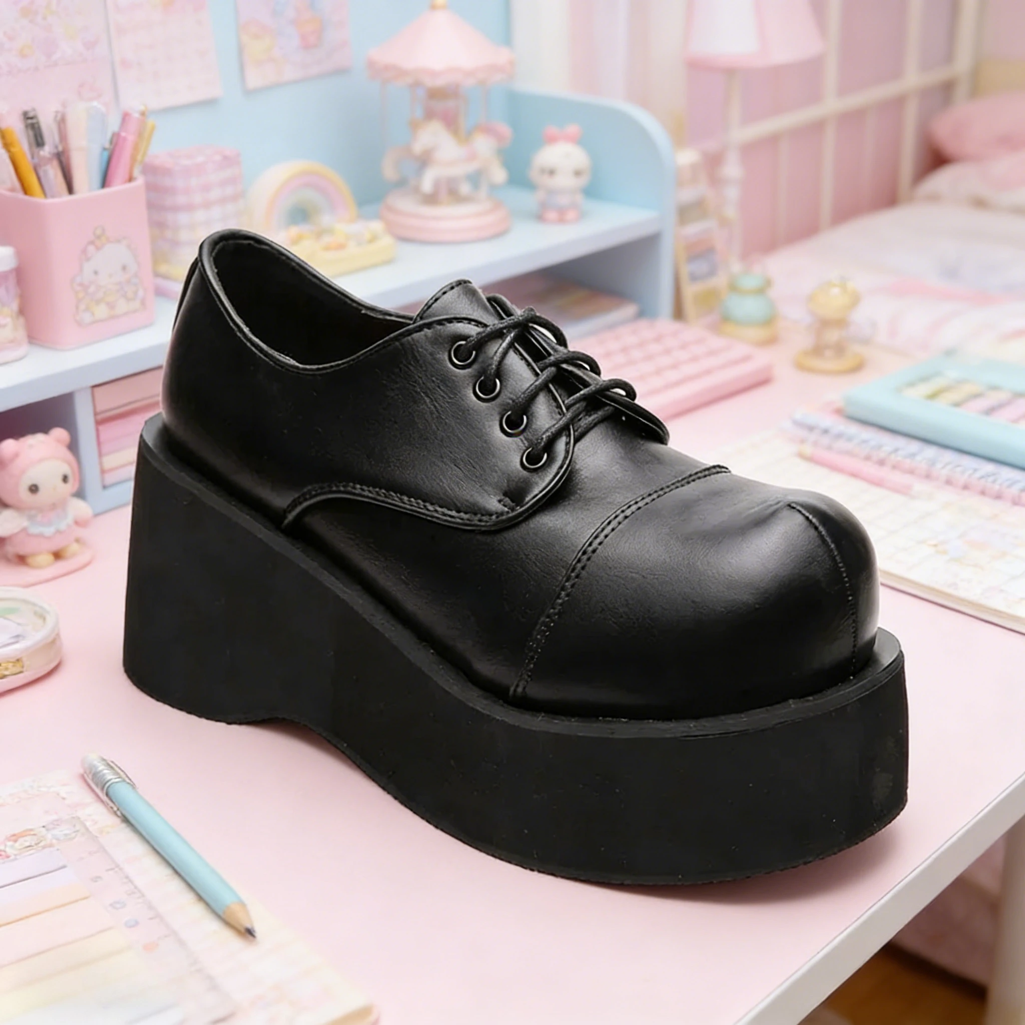 High Quality Round Toe Lace Up Platform Women's Muffin Shoes JK Retro LO Shoes Fashion Thick Sole Ladies Pumps Derby Shoes