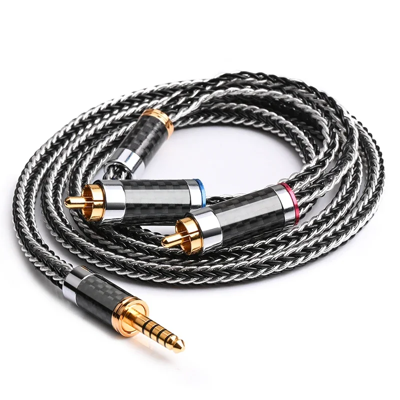 Fever Grade 4.4 turn Double Lotus 2RCA HiFi Single Crystal Copper Silver Plated 4.4mm Balanced one Minute two audio cable