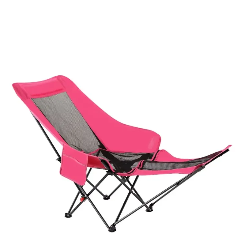 Garden Beach Metal Breathable Mesh Folding Outdoor Lounge Chair Adjustable Fishing Moon Foot Pedal Side Storage Bag