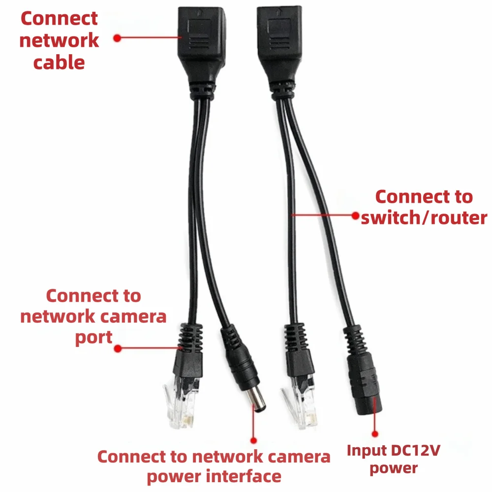 زوج سلك محول 12 فولت POE كابل مركزي أسود/أبيض محول POE مراقبة محول POE #5