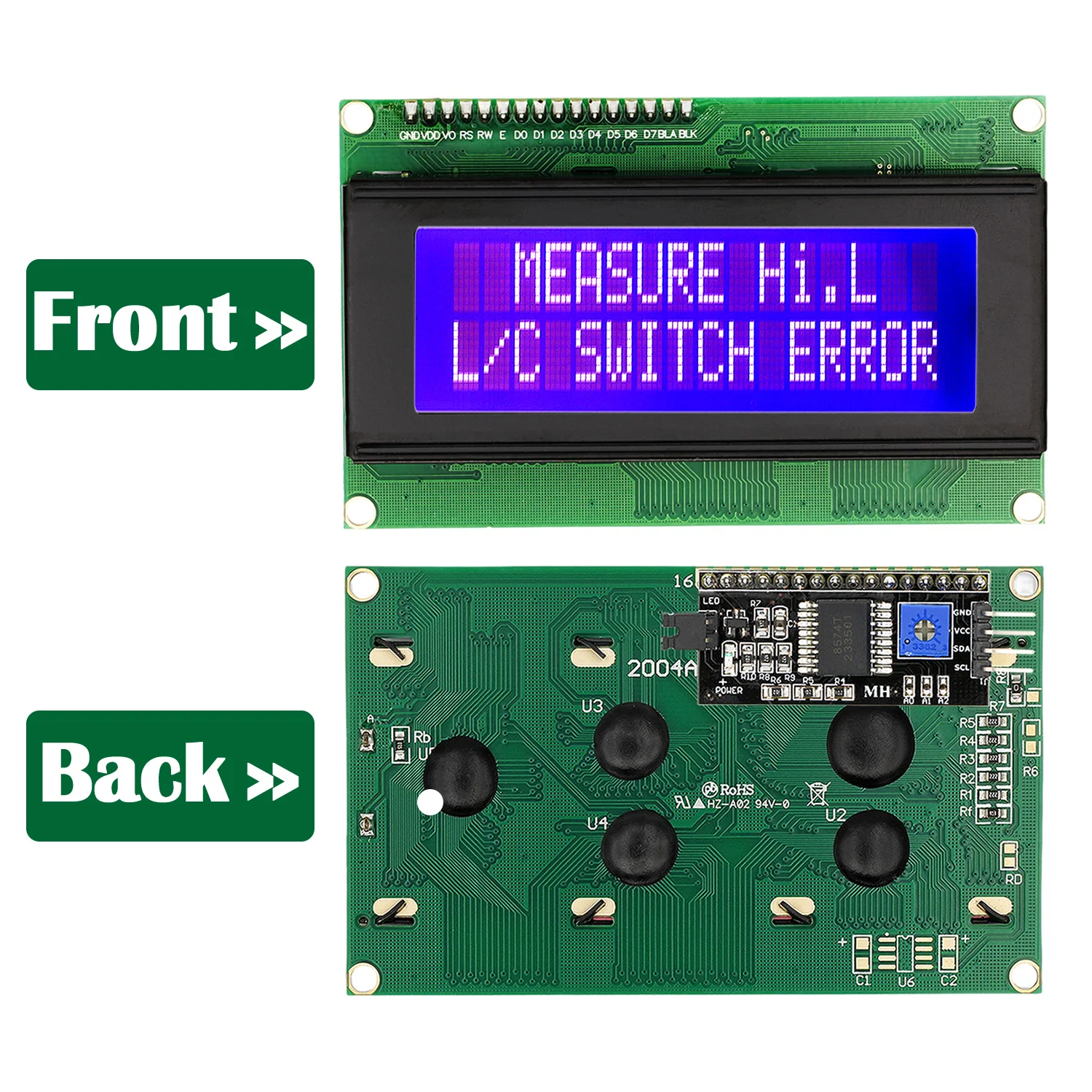 Imagem -02 - Módulo de Exibição Lcd para Arduino Adaptador de Interface Serial Tela Azul ou Verde Caractere 20x4 Lcd2004 Hd44780 2004a Iic I2c