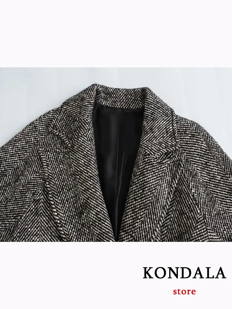 KONDALA jaket Vintage kasual Chic wanita, mantel lengan Raglan sabuk bersaku leher V gradien abu-abu modis musim gugur 2023