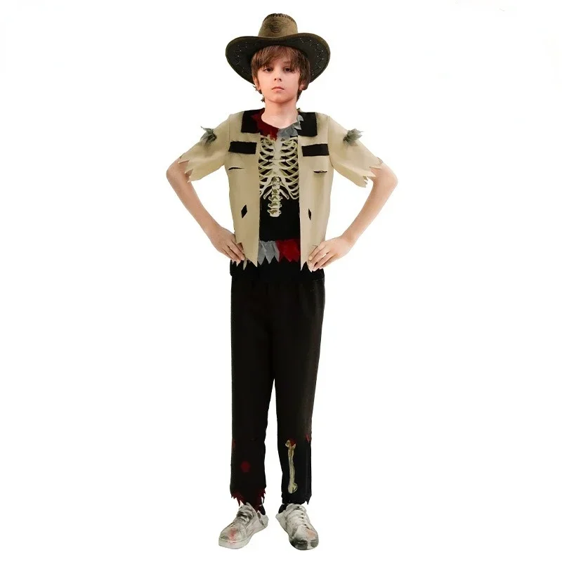 

Skeleton Clothes Top Pants Cowboy Cosplay Costume Halloween Dress Up Suit Stage Performance Wear Festival Party Outfit