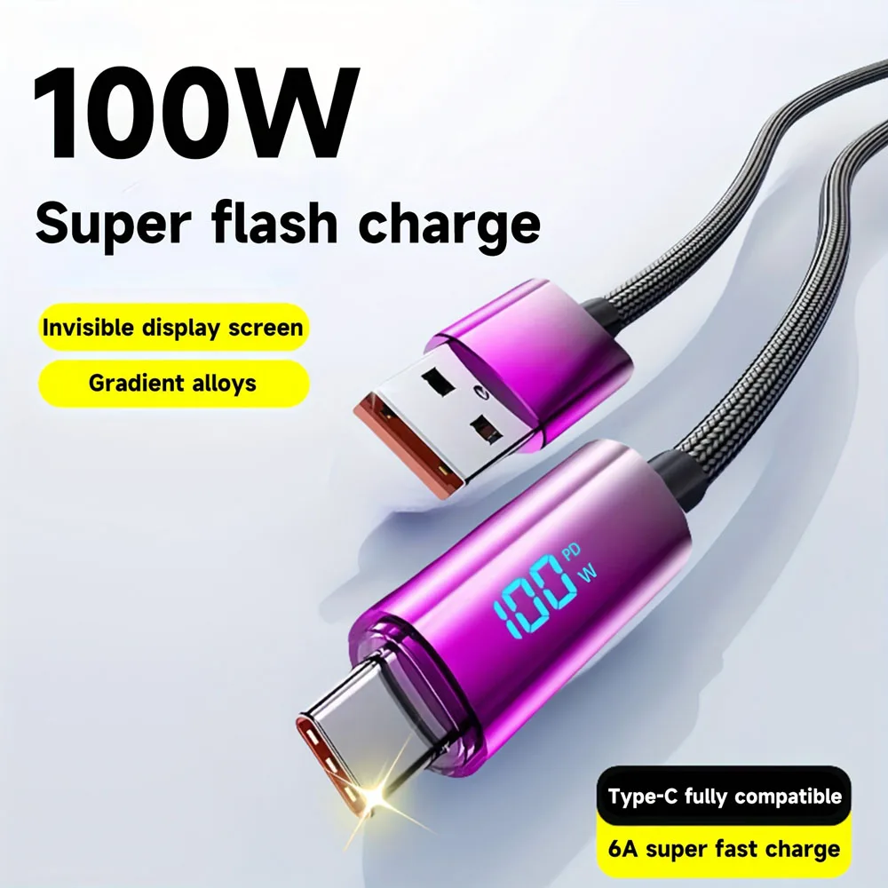 100W Fast Digital display USB C Quick Charging Cable Data Wire Cord For iPhone 15 16 For Samsung for Xiaomi Universal