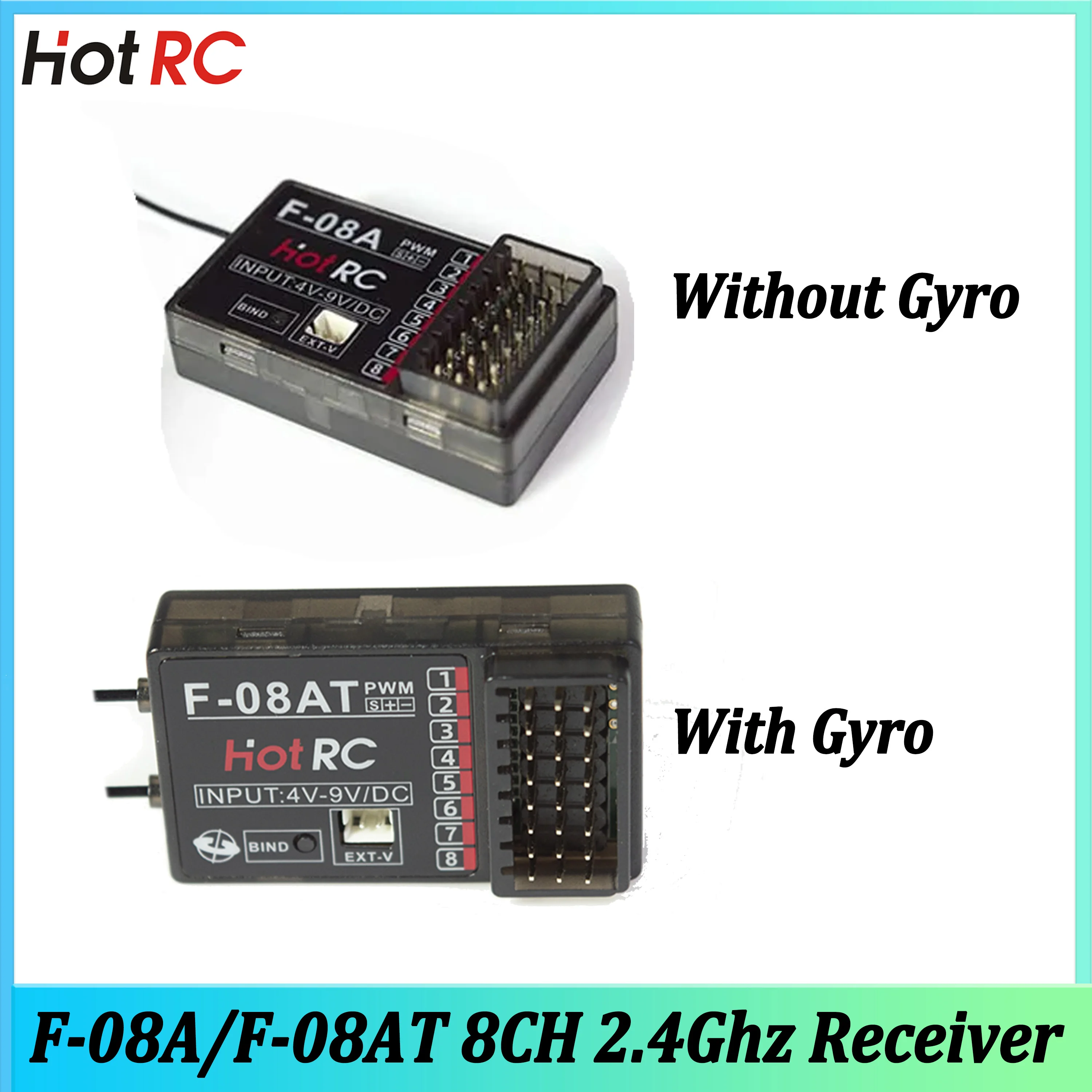 HOTRC 2.4Ghz 8CH F-08A/F-08AT Gyro Receiver Voltage Return for CT8A HT-8A Transmitter Remote Control RC Airplane Car Model Part
