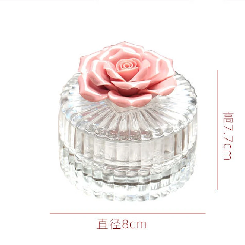 Nordic Ceramic Flower Glass Storage Box Exquisite Glass Storage Jar Home Storage Jar Creative Home Decoration Ornaments Gift