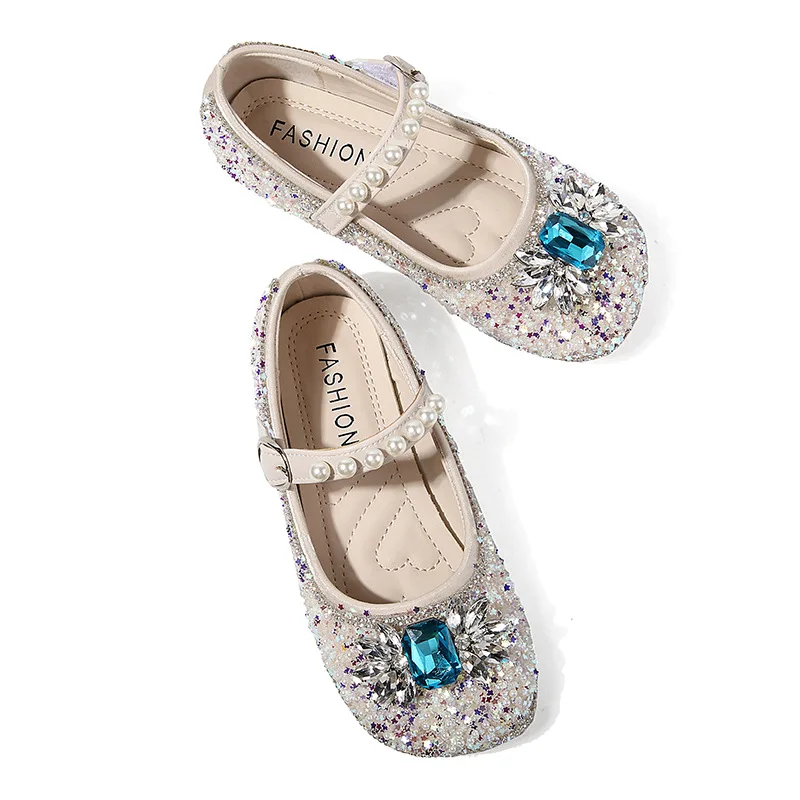 Girls Princess Shoes Toddler Rhinestone Fashion Children Mary Jane Dress Dance Flats Kids Ballet Glitter Soft Sole Leather Shoes