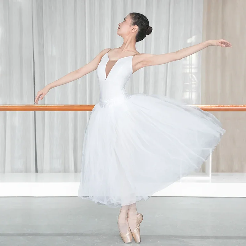 ثدي جمباز نسائي باليه ، قميص قصير أبيض ، بدلة جسم مثيرة برقبة ، ملابس سباحة للبالغين