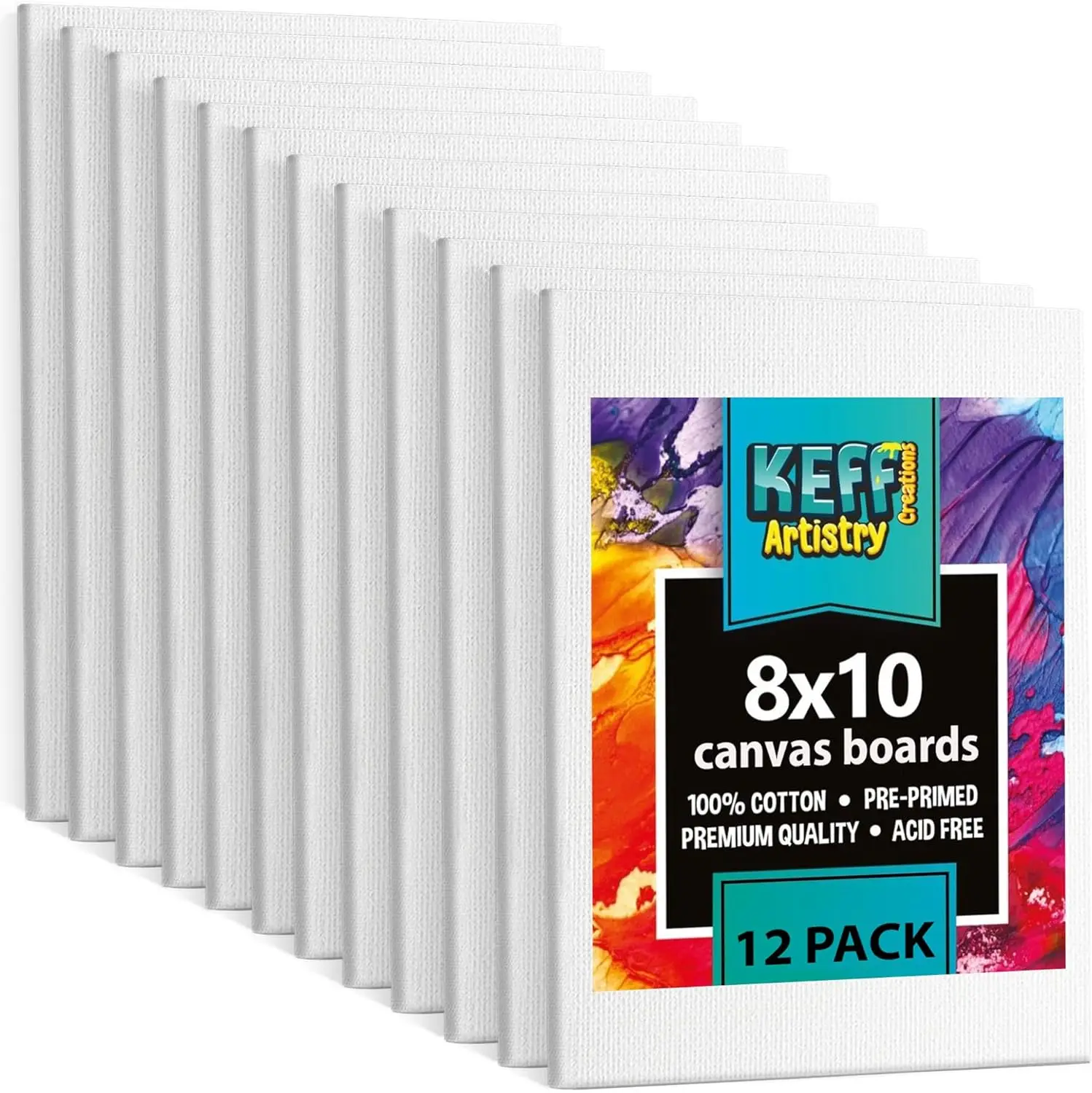 

12-Pack 8x10 Canvas Boards for Painting - Triple Primed, 100% Cotton, Acid-Free, Warp-Resistant, for Acrylic, Oil, Watercolor