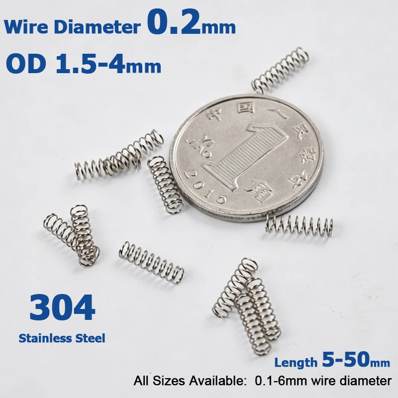 10Pcs 304 Stainless Steel Micro Compression Pressure Springs CS 0.2mm Precision Return Shock‑Absorbing Mini Springs OD 1.5‑4mm