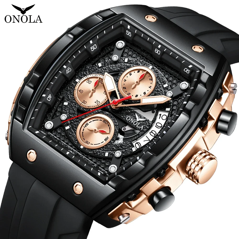 Luxury Men\'s Watch Fashion Brand ONOLA Multifunctional Waterproof Quartz Watch Men\'s Silicone Tape Clock relogio masculino