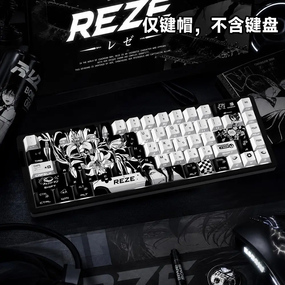 129 Keys Reze Keycaps Chainsaw Man Cherry Japanese Russian Key Cap DYE-SUB PBT Keycap for MX Mechanical Keyboard 60/61/68/108