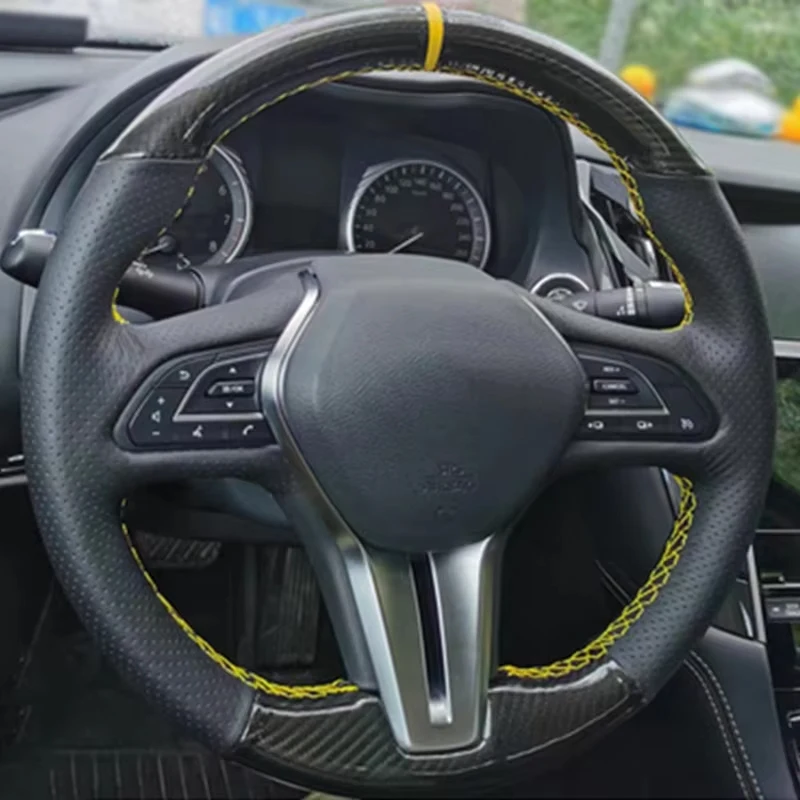 Customized Car Steering Wheel Cover Carbon Fiber Suede Braid For Infiniti QX50 2018-2020 Q50 2018 2019 2020 Q60 2016-2020