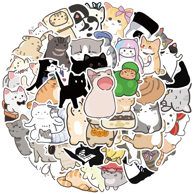 

50 шт. набор наклеек с милым котом, виниловые наклейки с кавайным мультяшным котенком, водонепроницаемые наклейки с забавными животными для бутылок с водой, ноутбука